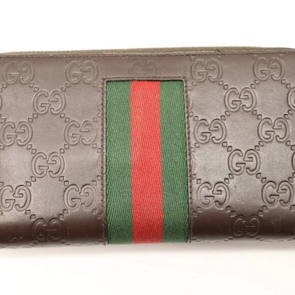 Gucci Signature Web Zip Around Wallet - Brown - Picture 1 of 9